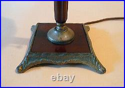 Antique Signed 1920s Stain Glass Bronze/Brass Bakelite Boudoir Small Table Lamp