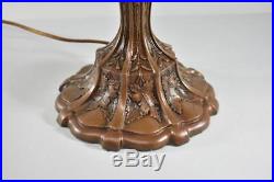 Antique Slag Bent Glass Eight Panel Table Lamp 2 Sockets Leaf Bark Details 18