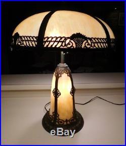 Antique Slag Bent Glass Table Lamp WithLighted Base Miller