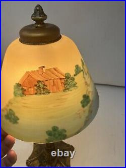 Antique Slag Glass Lamp Hand Painted Nice Base