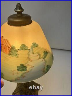 Antique Slag Glass Lamp Hand Painted Nice Base