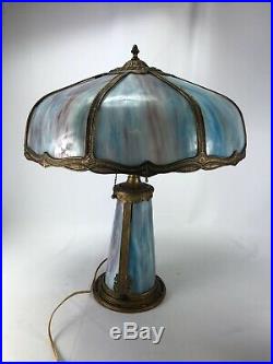 Antique Slag Glass Table Lamp With Light Up Base