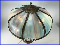 Antique Slag Glass Table Lamp With Light Up Base