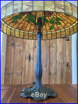 Antique Table Lamp Bronze Williamson Original 1908 Leaded Stained Glass Lamp