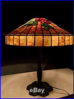 Antique Table Lamp Bronze Williamson Original 1908 Leaded Stained Glass Lamp