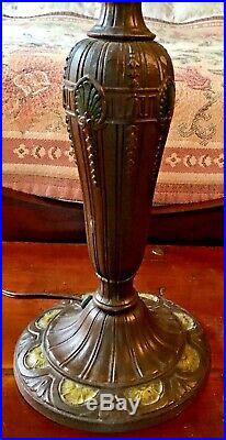 Antique Table Lamp Slag Glass Curved 8-Panel Overlay Shade Signed A&R