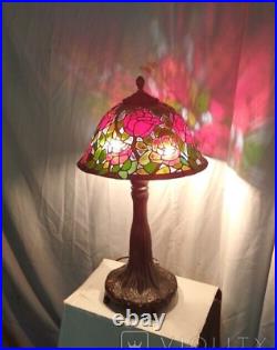 Antique Table Lamp Tiffany Glass Bronze Light Rare Old 19th