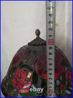Antique Table Lamp Tiffany Glass Bronze Light Rare Old 19th