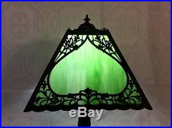 Antique VTG Art Nouveau Green Marble Slag Glass Ornate Heavy Cast Metal Lamp