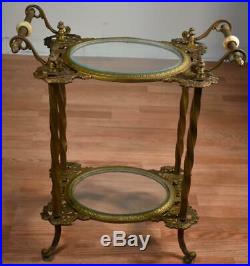 Antique Victorian Bradley & Hubbard Brass Iron Onyx Lamp Plant Fern Stand Table