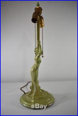 Antique Victorian Style Female Figural Bent Panel Slag Glass Table Lamp