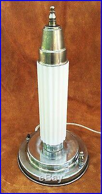 Antique art deco table lamp accent milk glass mid century modern bullet lamp