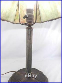 Antique c1920 Signed MILLER Table Lamp6 Panel Green Slag GlassHandel EraVGC