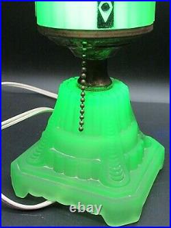 Antique c1930s Houze Uranium Glass Art Deco Dresser Nightstand Boudoir Lamp