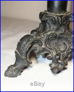 Antique ornate Victorian figural bronze glass oil hurricane table lamp brass