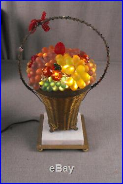 Antique1920 Art Deco Czech Crystal Beaded Glass Fruit Basket Table Lamp