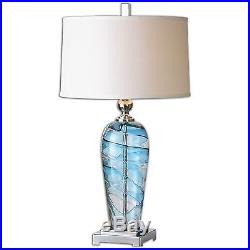 Aqua Turquoise Art Glass Table Lamp Silver White Contemporary