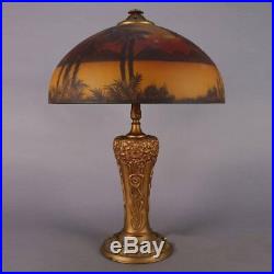 Art & Crafts Pittsburgh Reverse Painted Phoenix Table Lamp, circa 1910