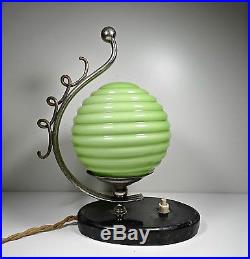 Art Deco 1930´s Table Glass Lamp Green Globe Lamp RARE