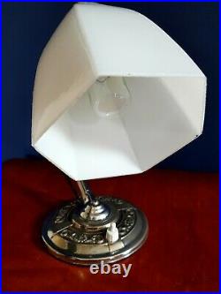 Art Deco 1930s Swan Neck Table Lamp Patina Chrome over brass Glass Shade