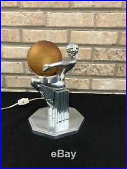 Art Deco FRANKART Nude Figural Lamp Brain Globe Chrome 1986 Reproduction #148