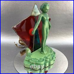 Art Deco Frankart Nude Lady 1930 Stained Glass Accent Table Lamp Woman Girl Cast