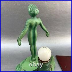 Art Deco Frankart Nude Lady 1930 Stained Glass Accent Table Lamp Woman Girl Cast