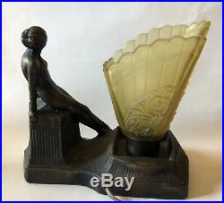 Art Deco Nude Lady Television Lamp Frosted Glass Vintage