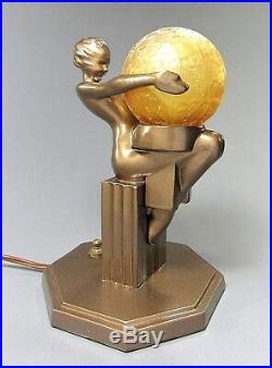 Art Deco Signed FRANKART Nude Figural Lamp withGlobe No. L261 ca. 1930s Cool Piece