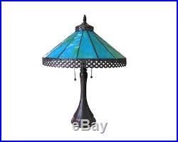 Art Glass Table Lamp Tiffany Style Stained Desk Mission Craftsman Turquoise Blue