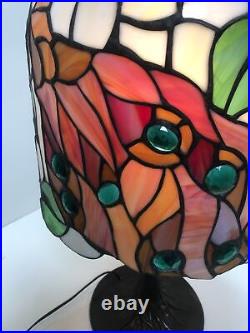 Art Nouveau Style Peacock Stained Glass Table Lamp