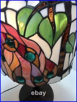 Art Nouveau Style Peacock Stained Glass Table Lamp