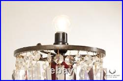Art Nouveau Style Ruby Cut To Clear Glass Mushroom Lamp with Prisms