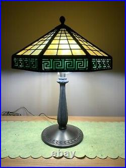 Arts & Crafts Antique Bradley and Hubbard Greek Key Slag Glass Desk Lamp