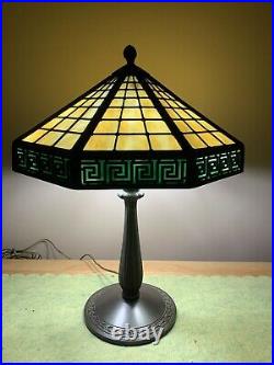 Arts & Crafts Antique Bradley and Hubbard Greek Key Slag Glass Desk Lamp