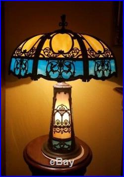 Arts & Crafts, Nouveau, B&H, Handel Era Lighthouse Slag Glass Lamp