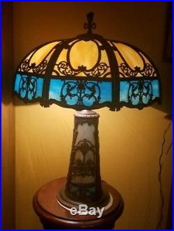 Arts & Crafts, Nouveau, B&H, Handel Era Lighthouse Slag Glass Lamp