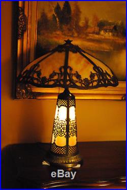 Arts & Crafts, Nouveau, B&H, Handel Era Lighthouse, Stained, Leaded Slag Glass Lamp