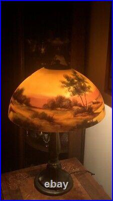 Arts & Crafts Signed Jefferson Reverse Painted Glass Lamp Handel Pairpoint Era