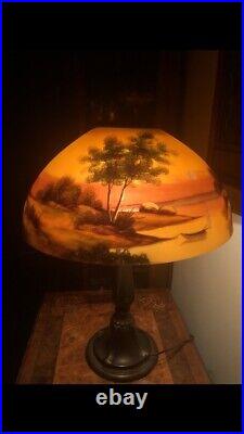 Arts & Crafts Signed Jefferson Reverse Painted Glass Lamp Handel Pairpoint Era