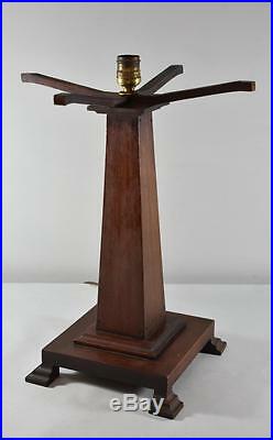 Arts and Crafts Stickley Style Oak Table Lamp with Slag Glass Shade