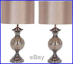 Aspire Hettie Table Lamp Pair, Silver 40138 New