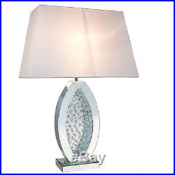 Astoria Mirror Floating Crystal Bedside Oval Table Lamp Light With White Shade