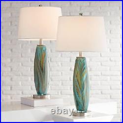 Azure Modern Table Lamps Set of 2 29 1/2 Tall Blue Brown White Tapered Shade