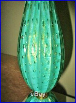 BEAUTIFUL TALL 1950s MID CENTURY VINTAGE JADE GREEN BULLICANTE GLASS TABLE LAMP
