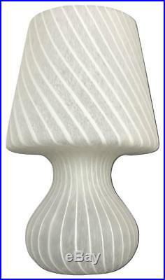 BIG Murano Italy Vetri Mid Century Modern White Swirl Glass Mushroom Table Lamp