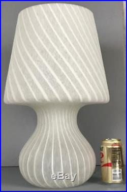 BIG Murano Italy Vetri Mid Century Modern White Swirl Glass Mushroom Table Lamp