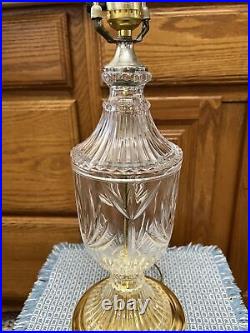 BRILLIANT CUT GLASS TABLE LAMP CLEAR Gold 28 shade finial Ribbed Shade
