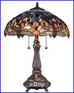 Beautiful 25 in. Tiffany Table Lamp Light Dragonfly Stained Glass Handcrafted