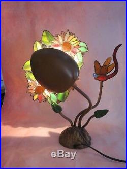 Beautiful Ambiance Tiffany Style Stained Glass Dragonfly & Sunflowers Lamp